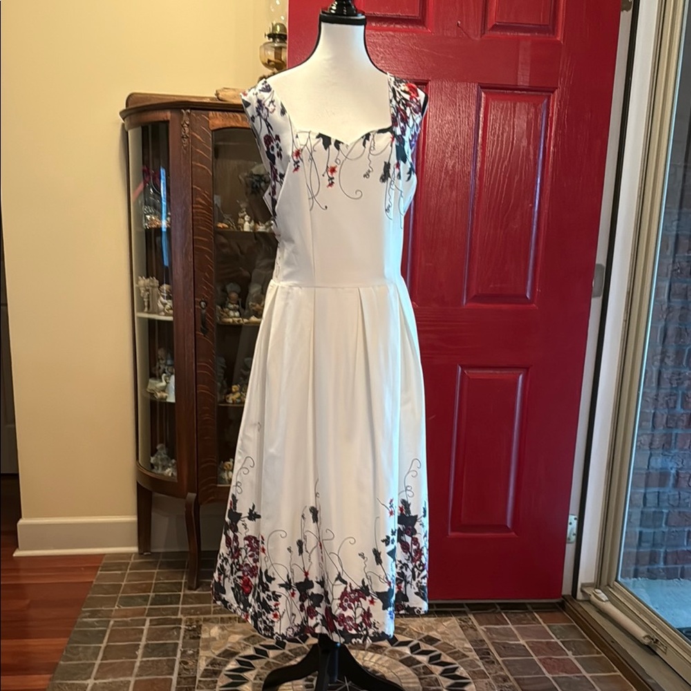 White and Purple Sleeveless Midi Sundress for Wedding Guest